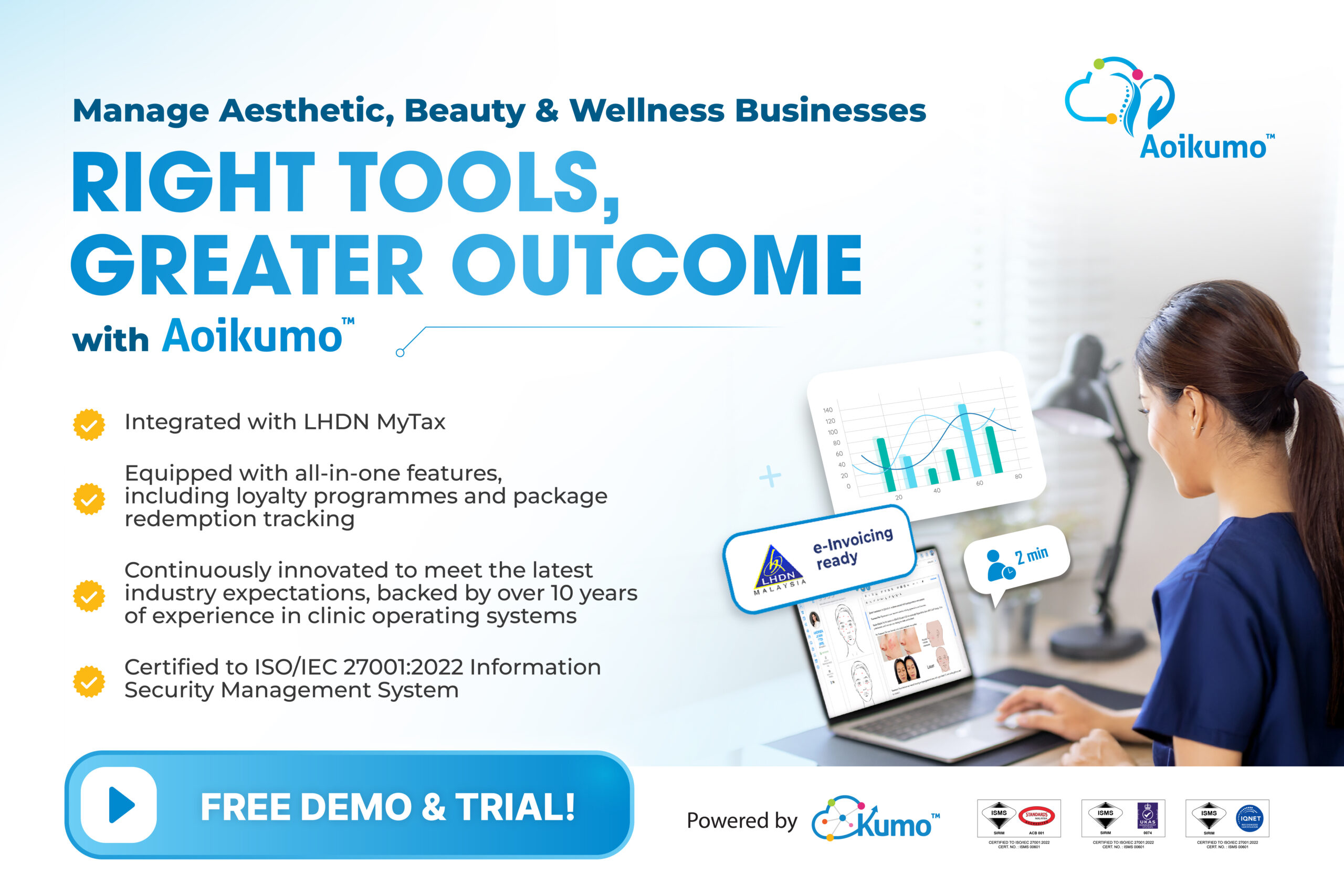 Contact us for a free demo and trial to experience how Aoikumo™ can benefit your medical aesthetic clinics, beauty salons, and wellness businesses.